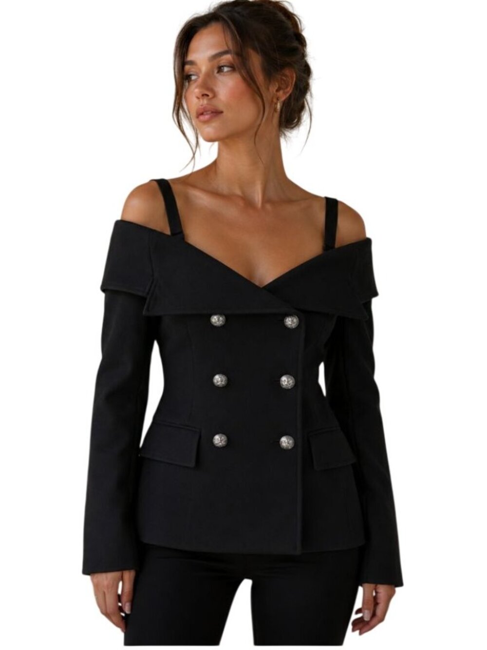 FAITH CONNEXION Black off the shoulder sail Jacket - Size 38/ 6 US